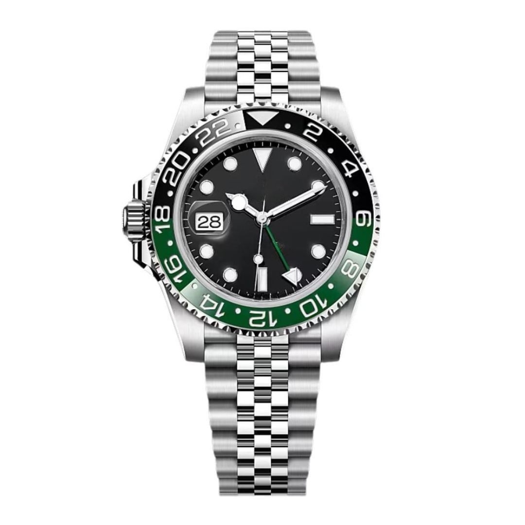 Traveller 40 – Black Dial | Stainless Steel Jubilee Bracelet & Black-Green Ceramic Bezel